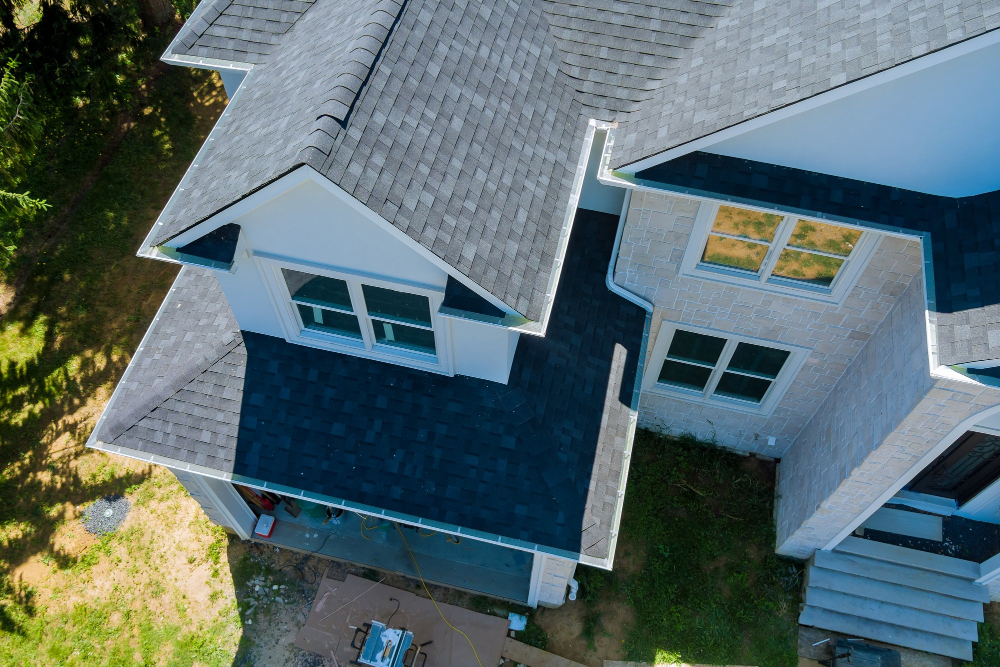 Drone view of a brand new roof